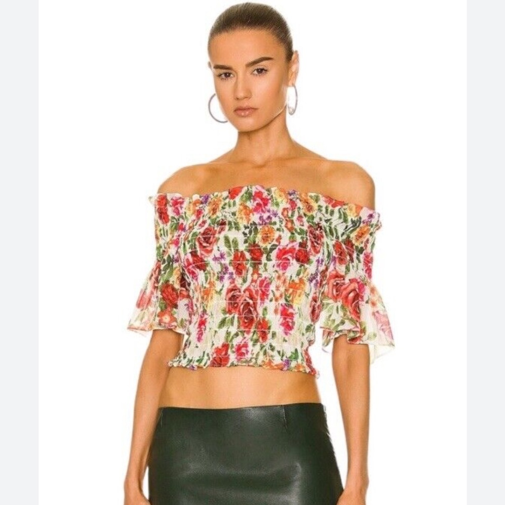 L’agence Floral Top Off Shoulder Womens Medium NWOT